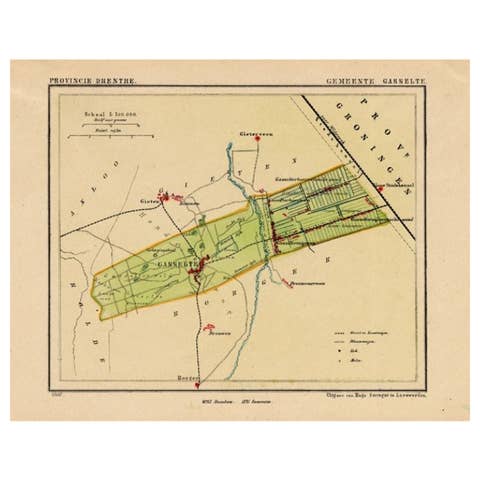 Antique Map of the Township of Gasselte in The Netherlands, 1865