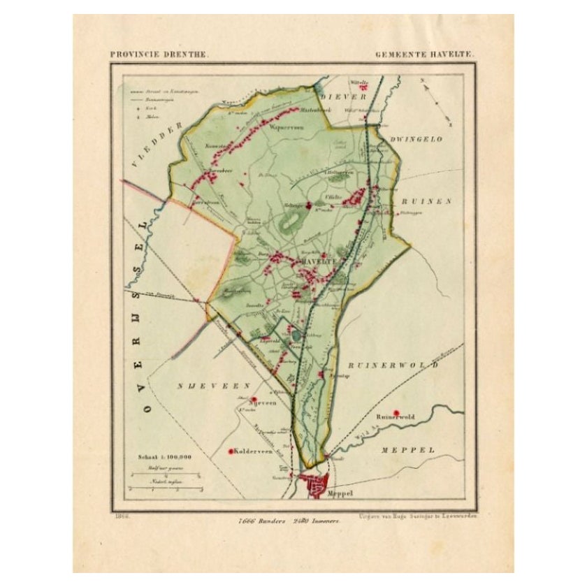 Carte ancienne du comté d'Haverlte aux Pays-Bas, 1865
