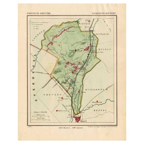 Antique Map of the Township of Havelte in The Netherlands, 1865