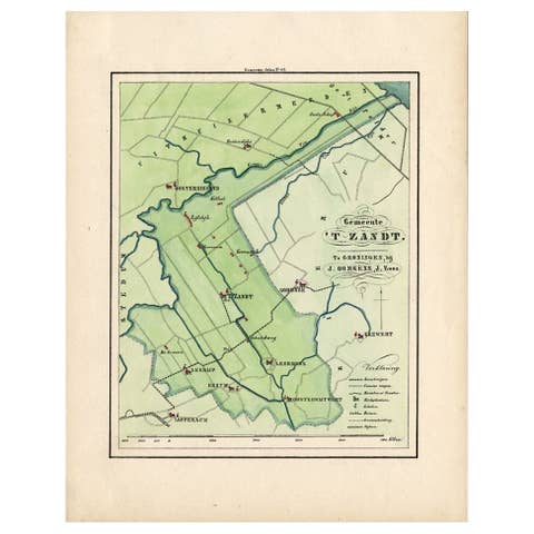 Antique Map of the Township of Het Zandt in The Netherlands, 1862