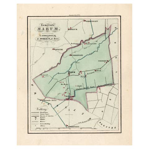 Antique Map of the Township of Marum in Groningen, The Netherlands, 1862