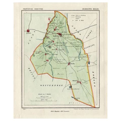 Antique Map of the Township of Rolde, Drenthe, the Netherlands, 1865
