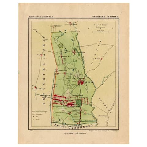 Antique Map of the Township of Vledder, Drenthe in the Netherlands, 1865