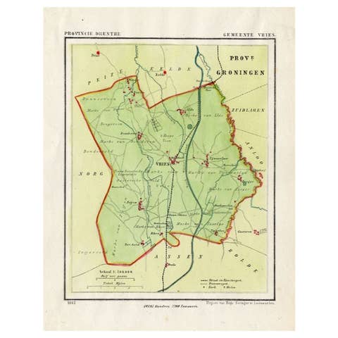 Antique Map of the Township of Vries in the Dutch Province of Drenthe, 1865