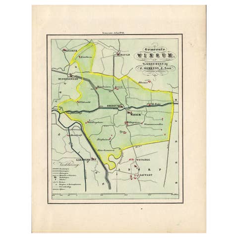 Antique Map of the Township of Winsum, Groningen in The Netherlands, 1862