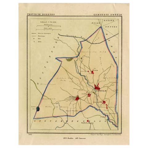 Antique Map of the Township of Zweelo in the Netherlands, 1865