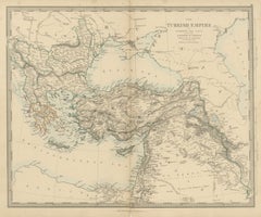 Antique Map of the Turkish Empire and Greece, Treaty of Paris Boundary, 1858