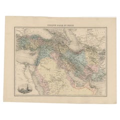 Antike Karte des türkischen Kaiserreichs und Persiens, um 1890
