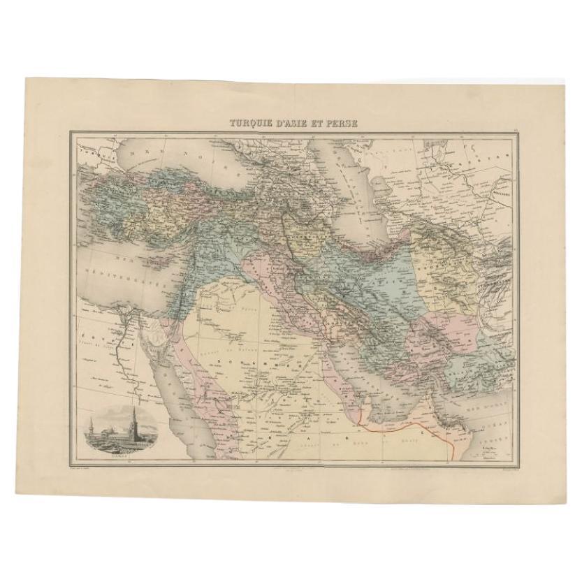 Antique Map of the Turkish Empire and Persia, circa 1890 For Sale