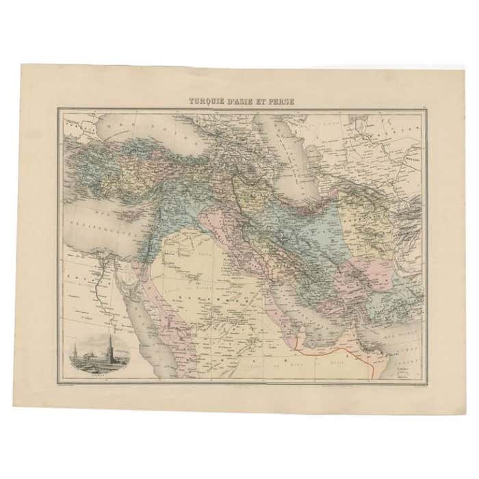 Antique Map of the Turkish Empire and Persia, circa 1890 For Sale at ...