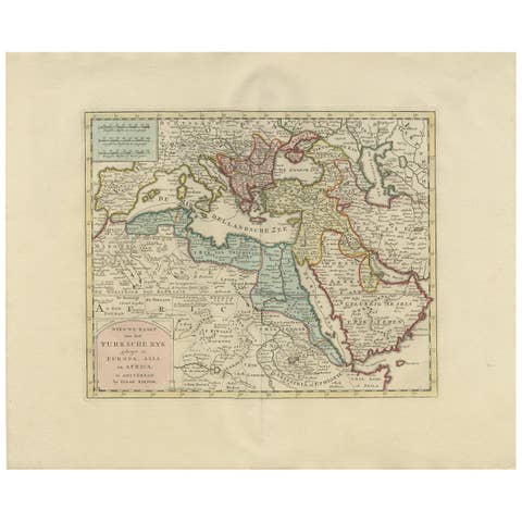 Original Antique Map of the Turkish Empire by I. Tirion, 1760, Wall Art Decor