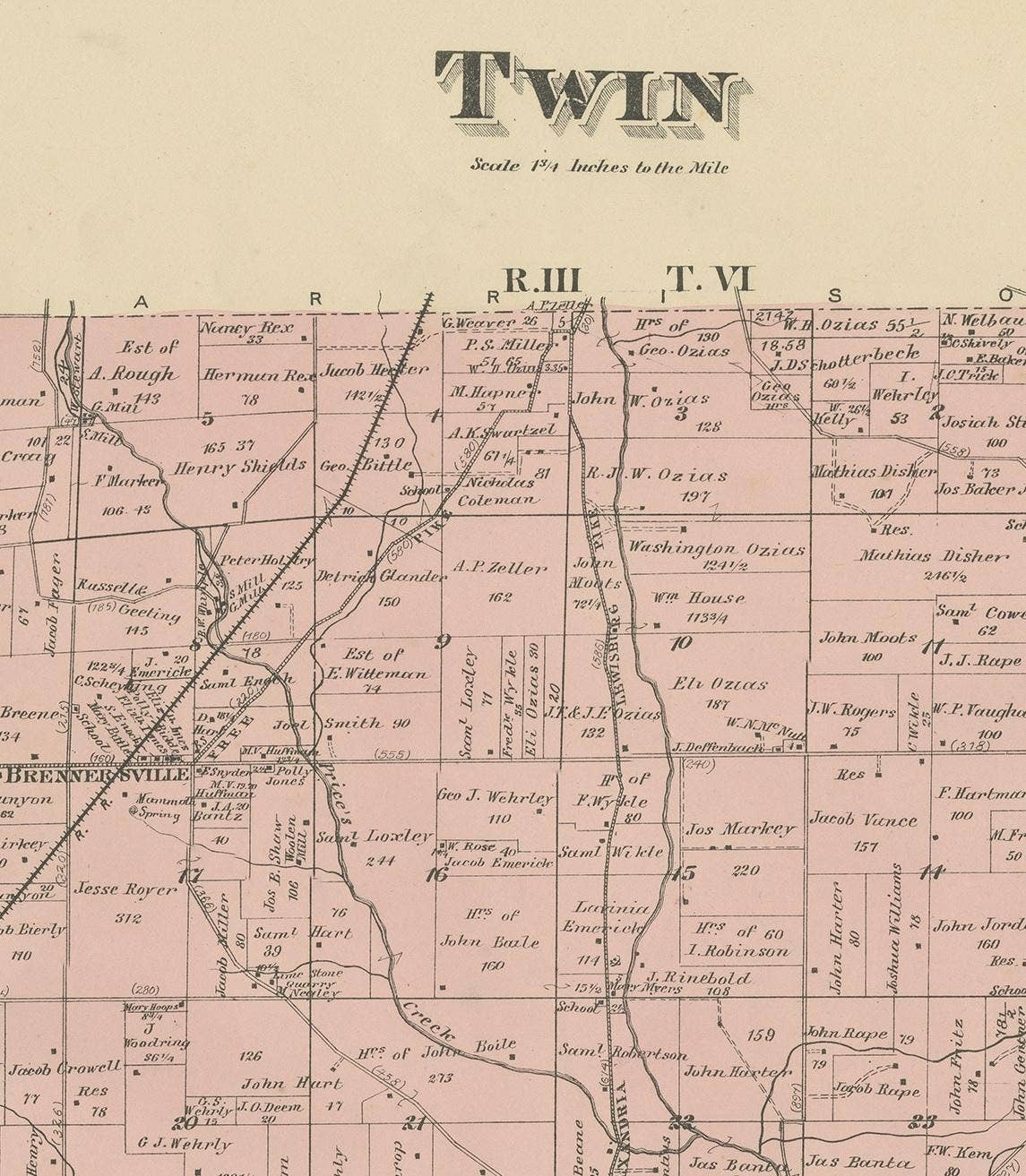 Antique Map of the Twin Township of Ohio by Titus '1871'