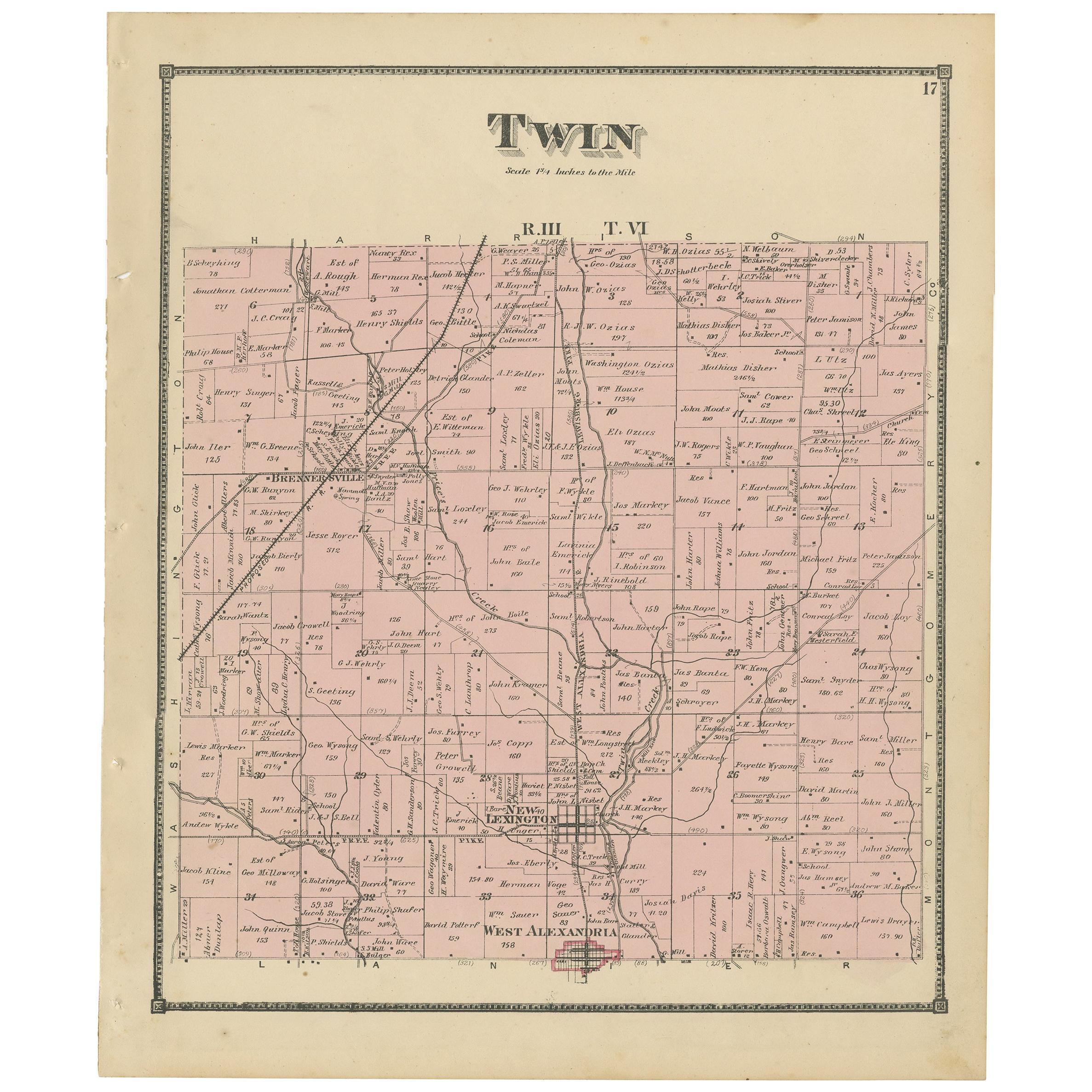 Mappa antica della Twin Township dell'Ohio di Titus del 1871