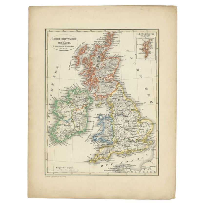 Antique Map of the United Kingdom and Ireland, 1852 For Sale