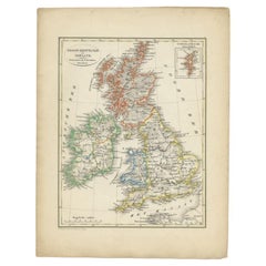Antike Karte des Vereinigten Königreichs und Irlands, 1852