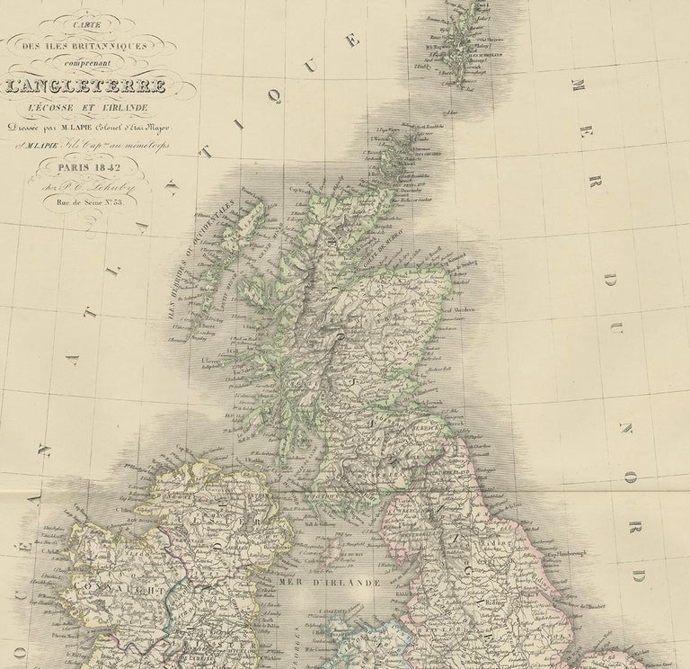 Antique Map Of The United Kingdom And Ireland By Lapie 1842 For Sale At 1stdibs