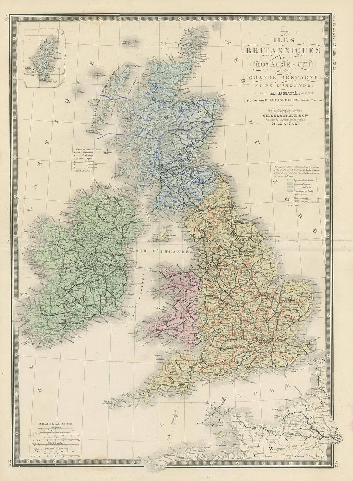 Original Antique Map of the United Kingdom and Ireland, Published in 1875