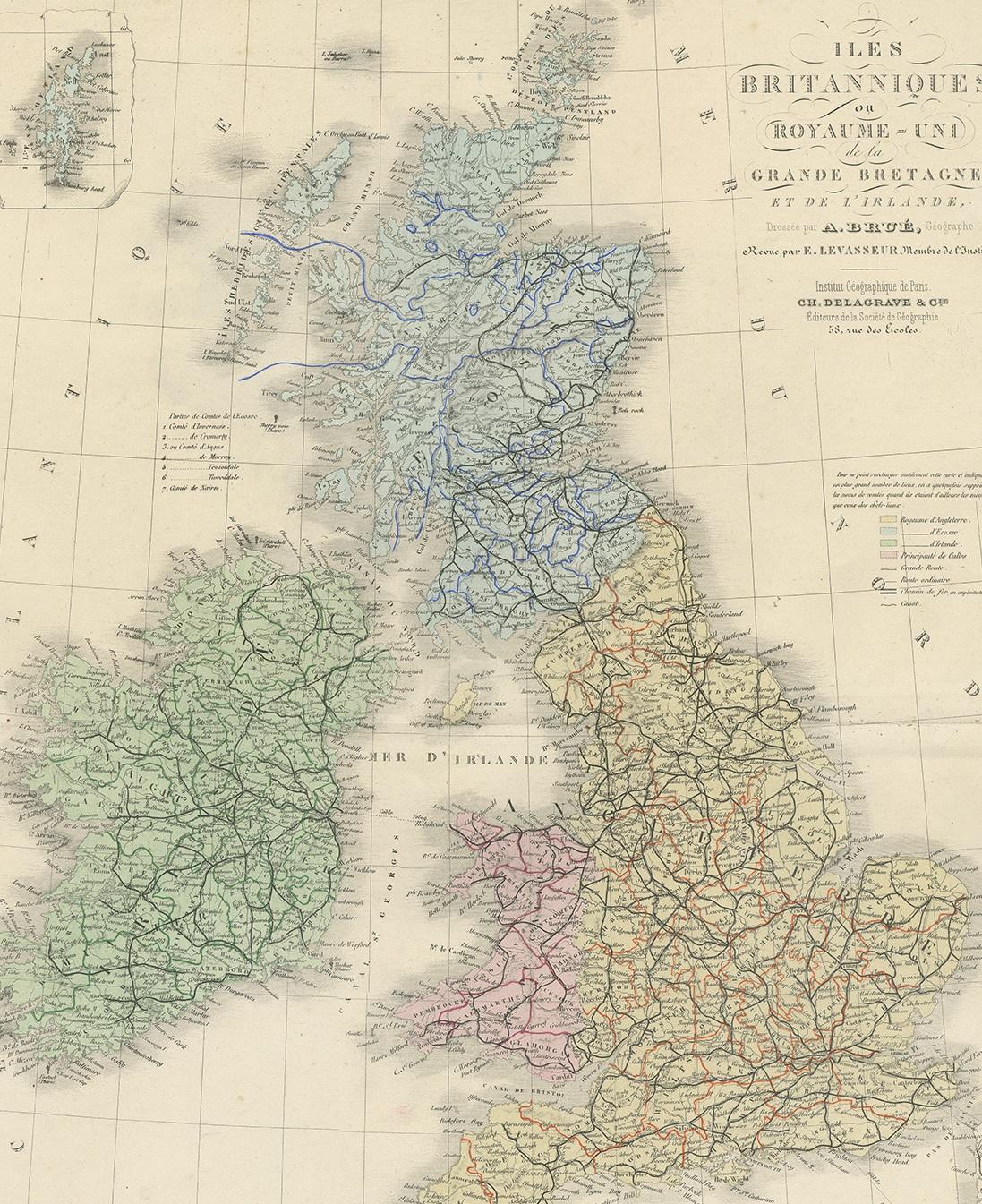 Original Antique Map of the United Kingdom and Ireland, Published in 1875 In Fair Condition For Sale In Langweer, NL