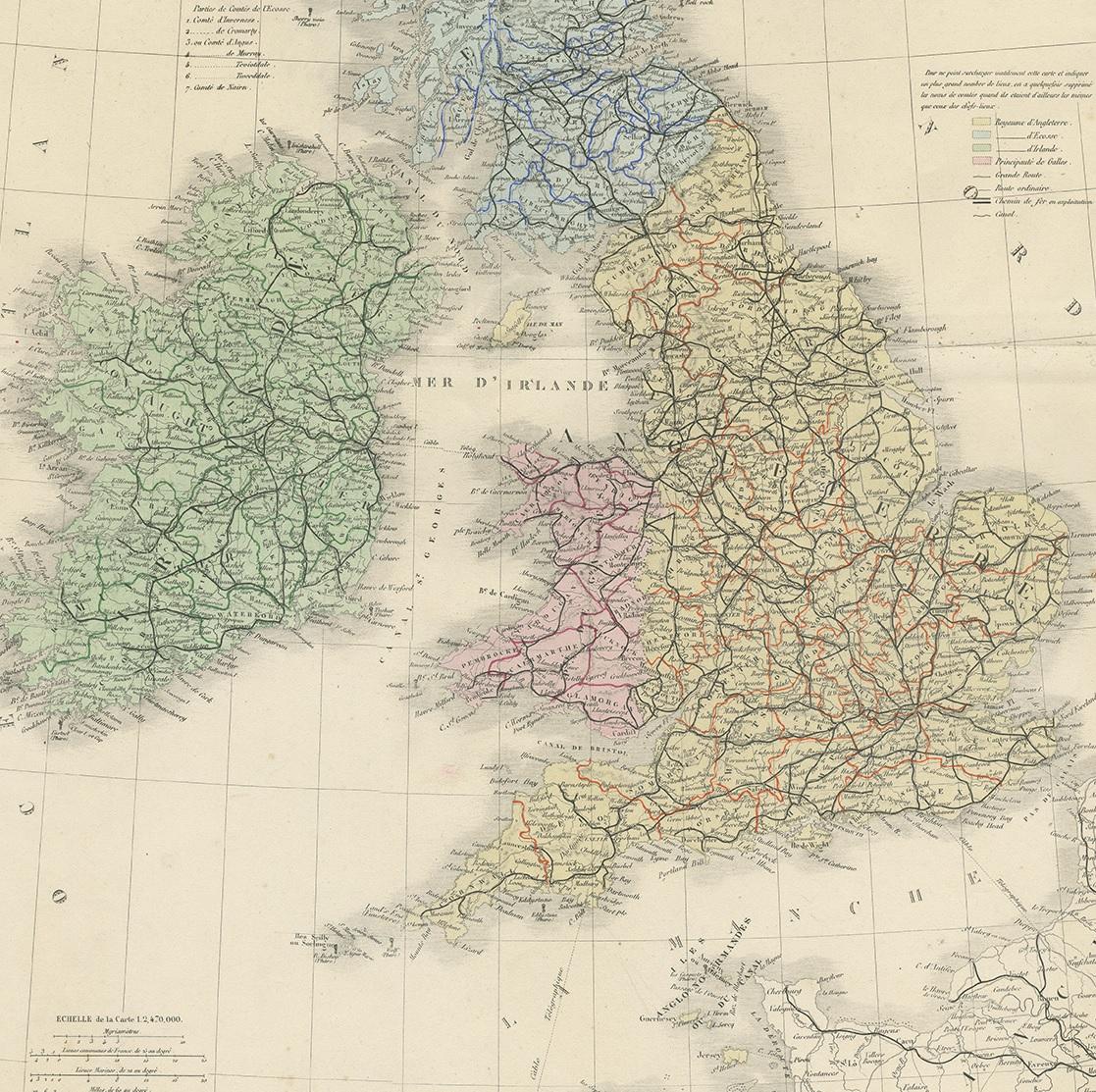 19th Century Original Antique Map of the United Kingdom and Ireland, Published in 1875 For Sale