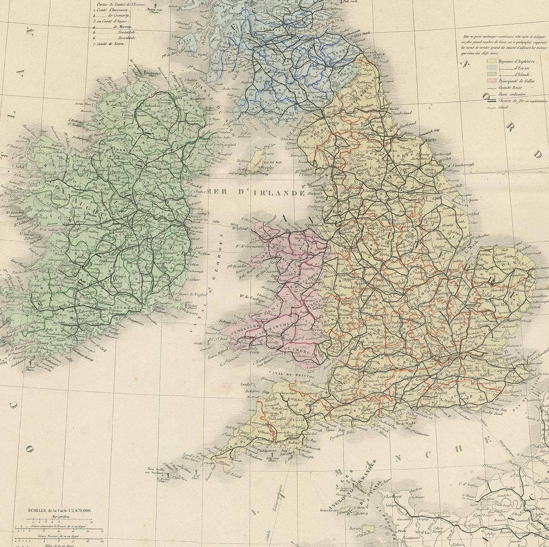 Original Antique Map of the United Kingdom and Ireland, Published in 1875