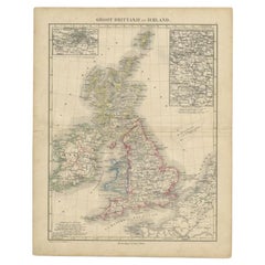 Carte ancienne du Royaume-Uni et de l'Irlande, vers 1873