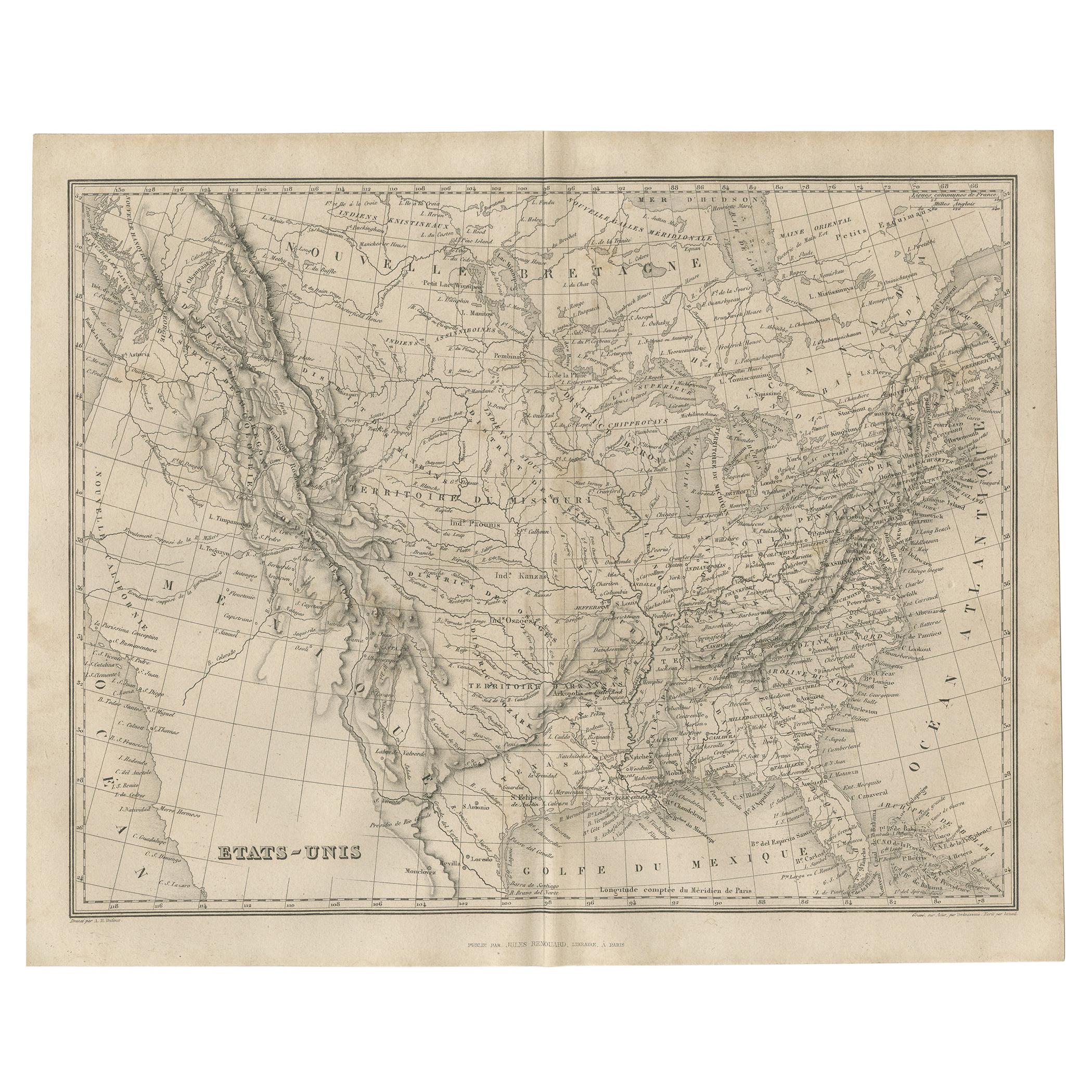 Antique Map of the United States by Balbi '1847' For Sale