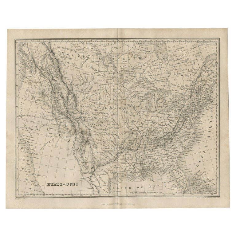 Antique Map of the United States by Balbi '1847' For Sale at 1stDibs