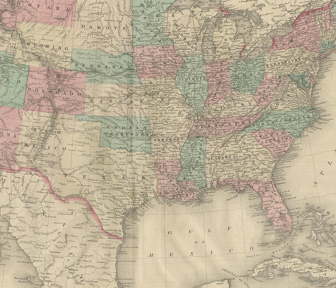 19th Century Antique Map of the United States by Johnson, 1872