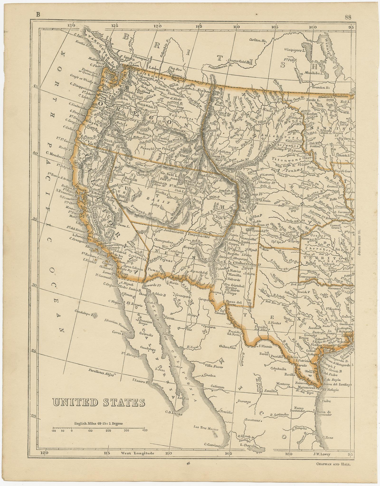 Antique map titled 'United States'. Two individual sheets of the United States. This map originates from 'Lowry's table Atlas constructed and engraved from the most recent authorities' by J.W. Lowry. Published 1852.