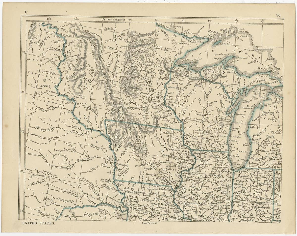 Antique Map of the United States by Lowry, '1852'