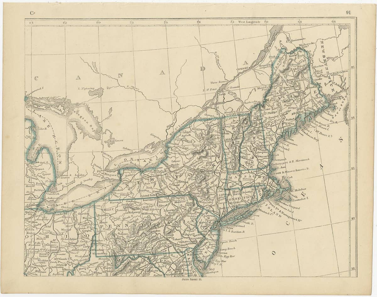 Antique Map of the United States by Lowry, '1852'