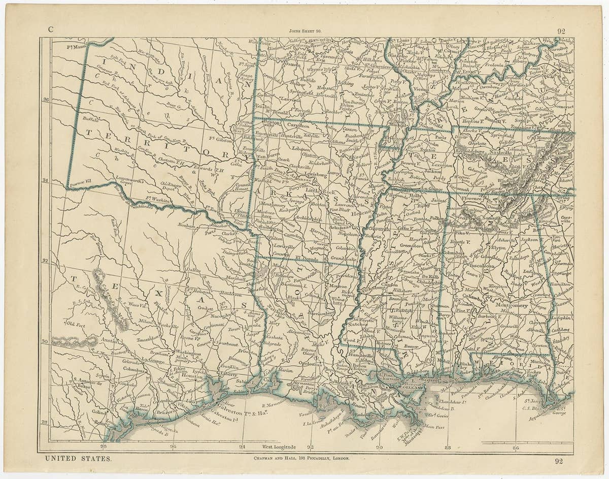 Antique Map of the United States by Lowry, '1852'