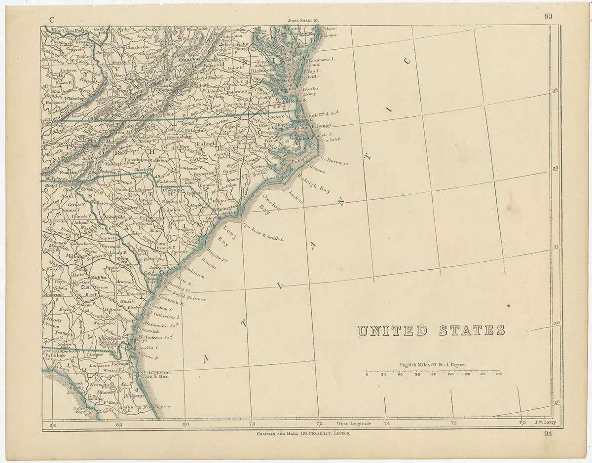 Antique Map of the United States by Lowry, '1852'