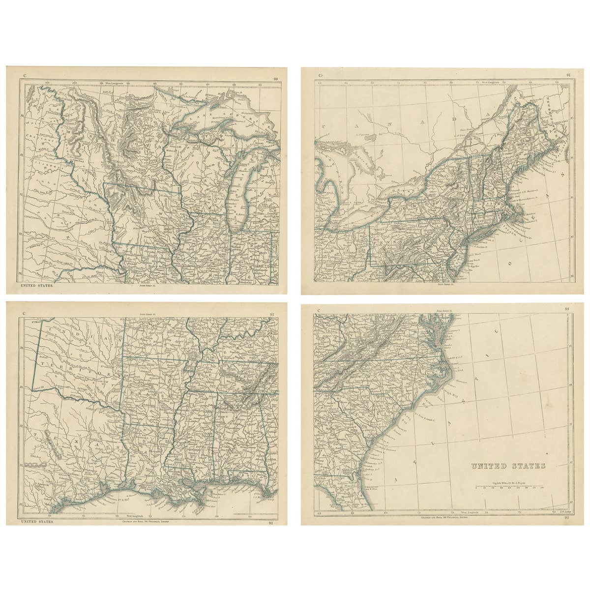 Antique Map of the United States by Lowry, '1852'