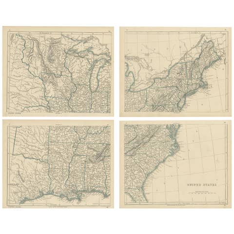 Antique Map of the United States by Lowry, '1852'
