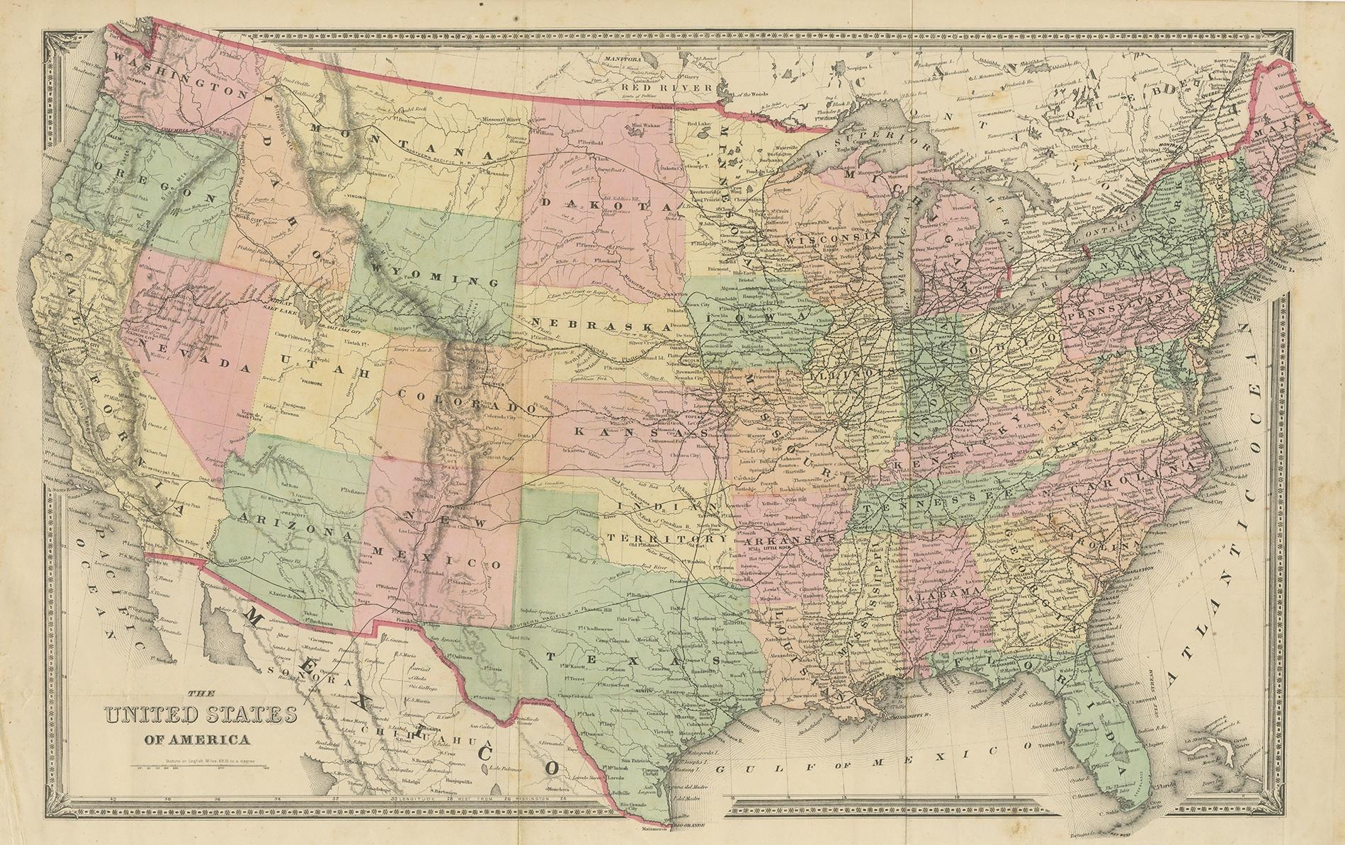 Antique map titled 'The United States of America'. Original antique map of the United States. This map originates from 'Atlas of Preble County Ohio' by C.O. Titus. Published 1871.