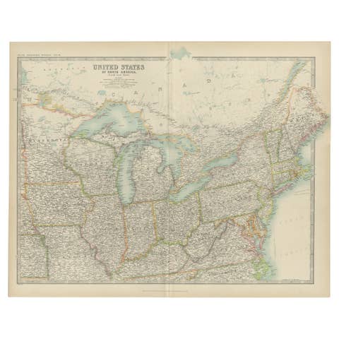 Antique Map of the United States ' North East ' by Johnston '1909'