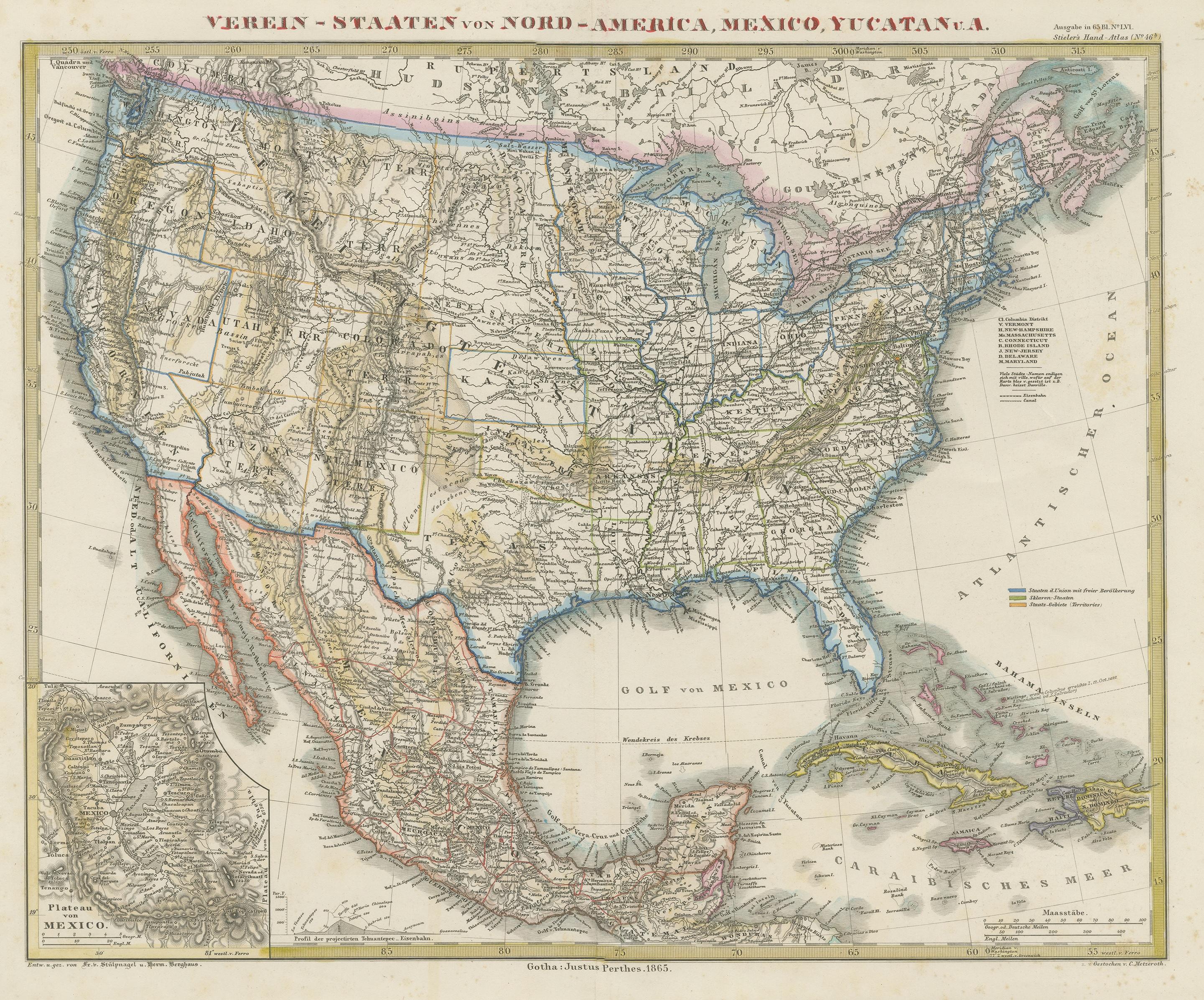 Antike Karte der Vereinigten Staaten von Amerika, die auch die Karibik zeigt im Zustand „Gut“ im Angebot in Langweer, NL