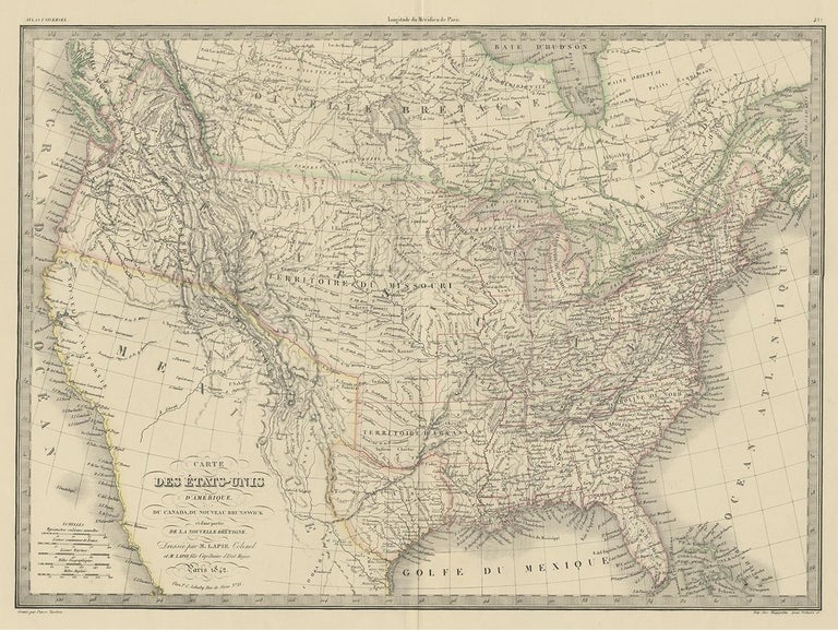 Antique Map of the United States of America by Lapie ''1842'' For Sale ...