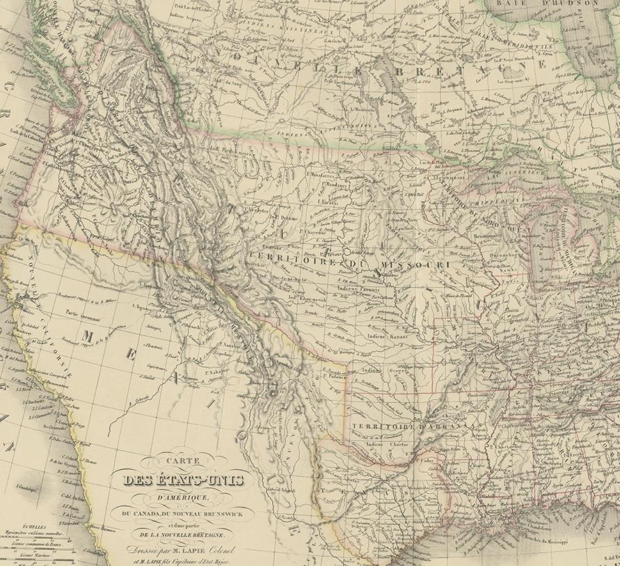 Carte ancienne des États-Unis d'Amérique par Lapie '1842' Bon état - En vente à Langweer, NL