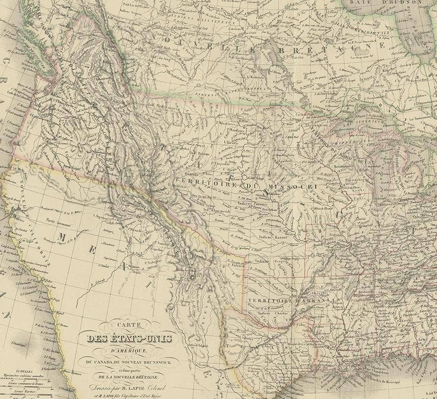 Antique Map of the United States by Pierre M. Lapie, Wall Art, 1842