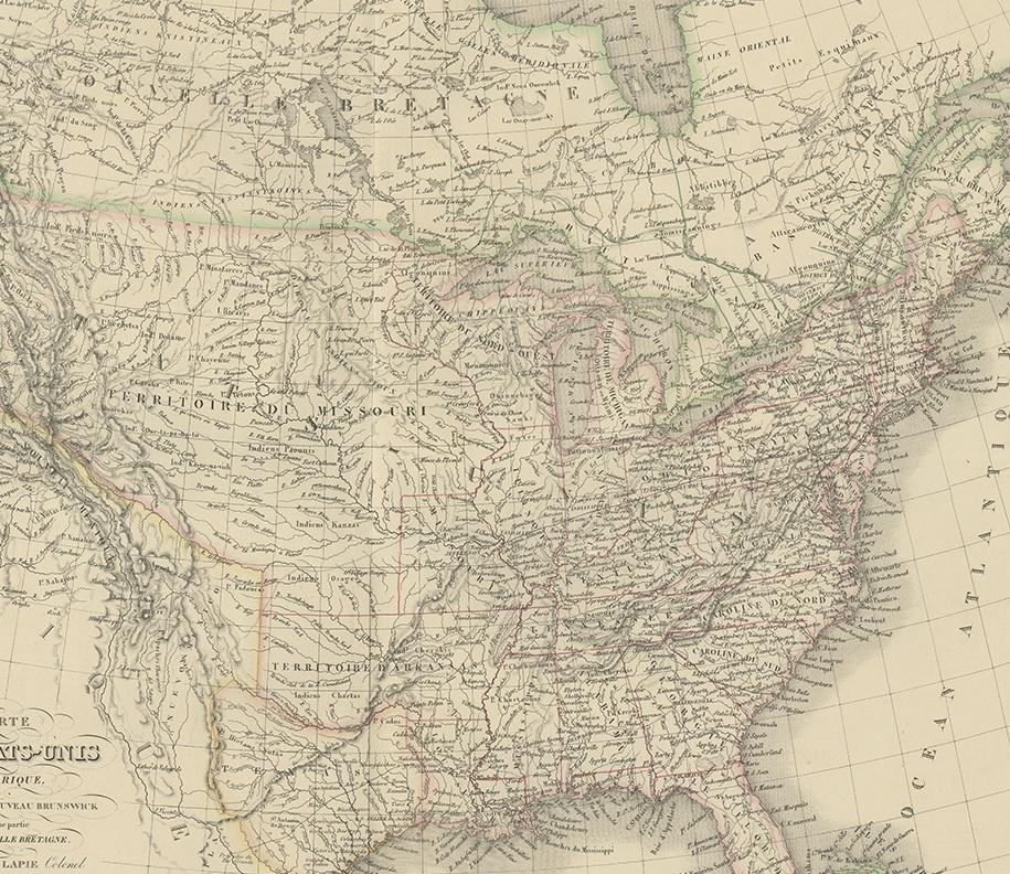 Antike Karte der Vereinigten Staaten von Amerika von Lapie '1842' (19. Jahrhundert) im Angebot