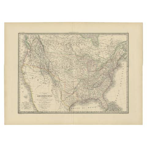 Antique Map of the United States by Pierre M. Lapie, Wall Art, 1842