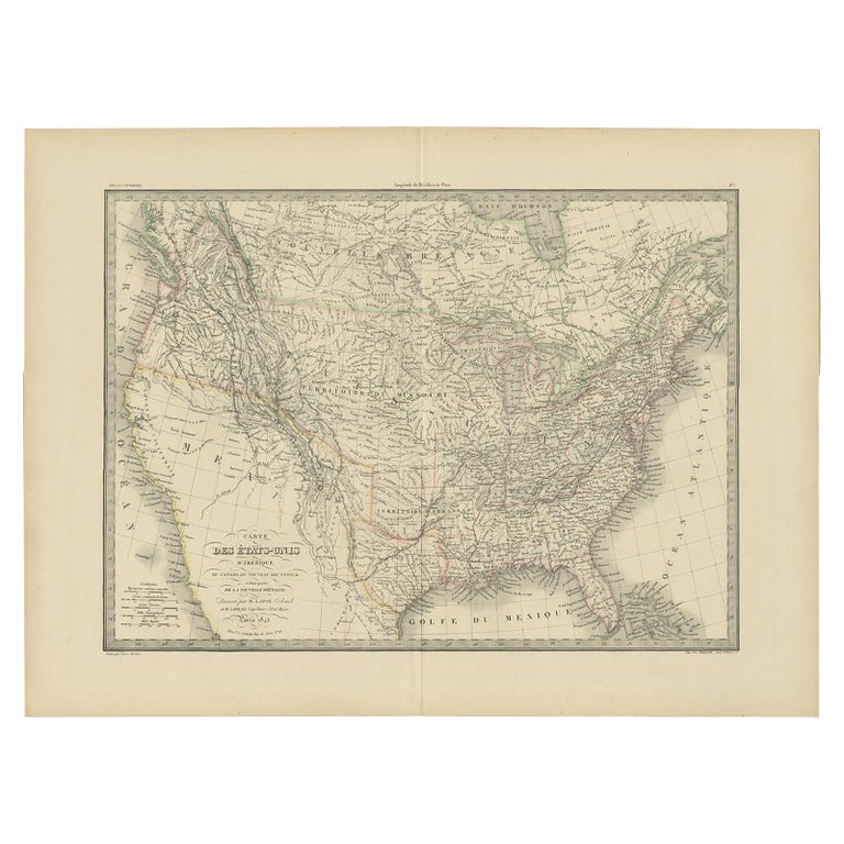 Antique Map of the United States of America by Lapie ''1842'' For Sale ...