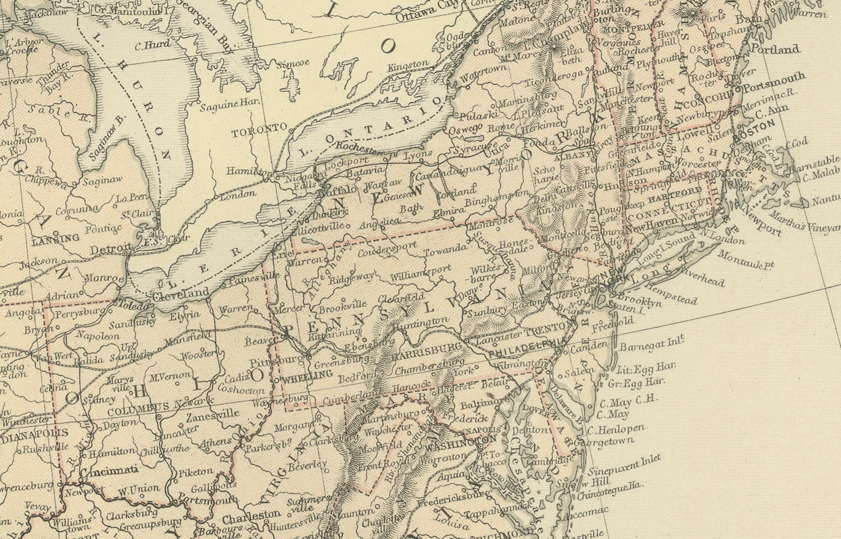 Carte ancienne des États-Unis d'Amérique du Nord, 1882 Bon état - En vente à Langweer, NL