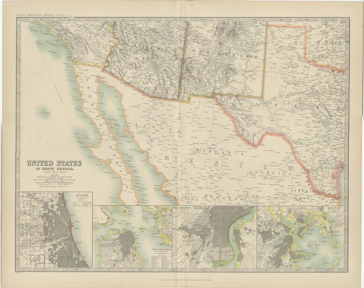 Antique Map of the United States of North America by Johnston '1909'