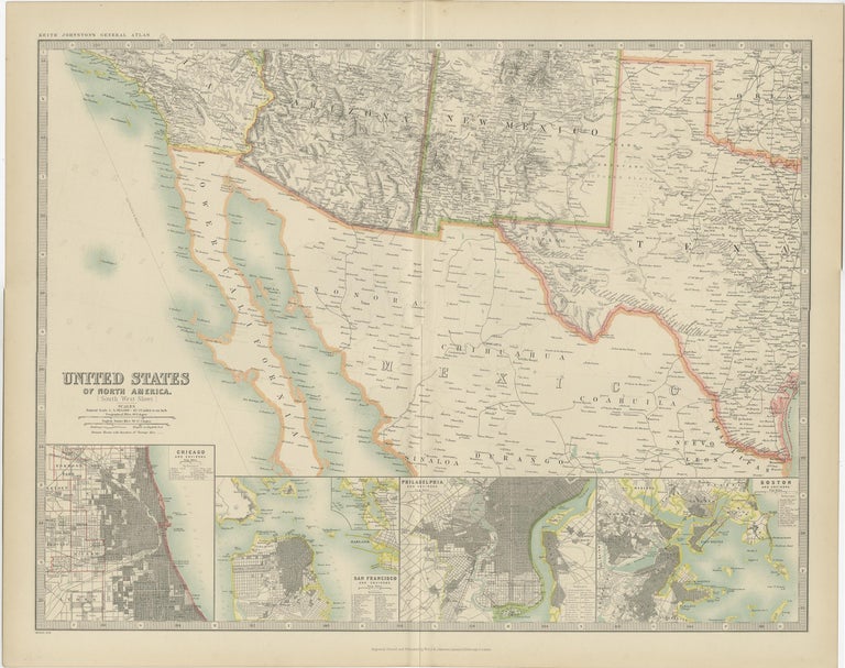 Antique Map of the United States of North America by Johnston '1909 ...