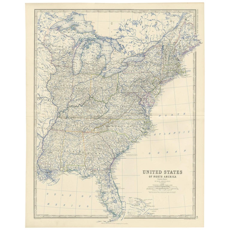 Antique Map of the United States of North America ‘East’ by A.K. Johnston, 1865 at 1stDibs
