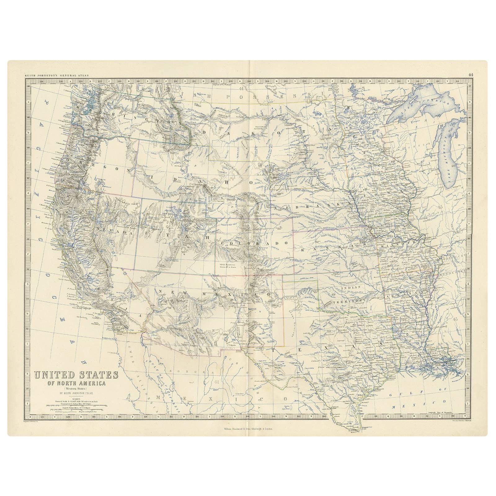 Antique Map of the United States of North America ‘West’ by A.K. Johnston, 1865