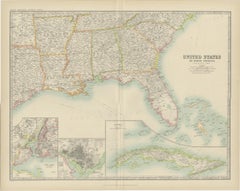 Antique Map of the United States ' South East ' by Johnston '1909'